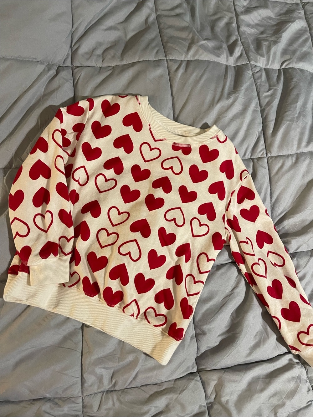 Girl’s Cream Sweater with Red Heart Print